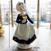 Flower Basket Girl Statue European Figures Ornaments Desk Decoration Blue Ceramic Girl Character Sculpture Room Aesthetic Decor gray