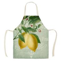 Lemon Fruit Pattern Bib Watercolor Art Kitchen Apron Women's Home Cooking Bakery Cleaning Linen Chef Stain Resistant Apron 47x38cm child size beige