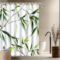 Bamboo Shower Curtain, Lush Green Leaves Design, Fade-Resistant Polyester, Machine Washable, Nature-Inspired Bath Decor W60H190(CM)-1 Pcs gray