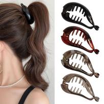 4pcs Retro Style Non-Slip Banana Hair Clip Oval Shape Leopard Print Vertical Clip Stylish High Ponytail Clip Girl black