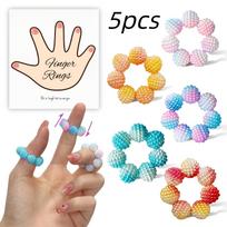 5pcs Rotatable Finger Rings, Multi-Adjustable Relax Anxiety Calming with Finger Rings, Gradient Color. Different Textured Spike Bead Relief Rings 5pcs brown