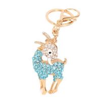 Alloy Electroplated Three-Dimensional Goat Key Chain with Colorful Rhinestones Lobster Clasp Key mėlyna