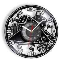 Casino Wall Clock Gamble Room Sign Wall Decor Vinyl Record Wall Clock Las Vegas 777 Poker Game Playing Card Roulette Clock Watch gray