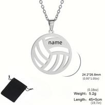 Customized Name Date Hollow Volleyball Necklace Stainless Steel Personalized Name Volleyball Sports Necklace Fashion Jewelry 45-50cm white