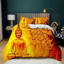 Buddha Duvet Cover Set Indian Art Bohemian Mandala Zen Themed Bedding Set Meditation Buddhist Lotus Floral Polyester Qulit Cover EU single(135x200cm) gray
