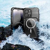 iPhone 15 Pro Raudonojo pipiro vandeniui atsparus metalinis dėklas: Atsparus slėgiui, lengvai naudojamas apsauginis nardymo dangtelis 15 Pro raudona