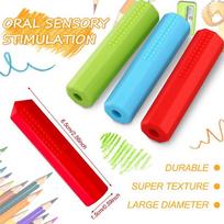 Sensory Pencil Toppers 3-Piece Silicone Fidgeting Chewy Pencil Tubes Set Colorful Calming Pen Toppers for Children Teens Youth