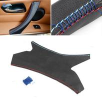Microfiber Leather Inner Handle Pull Cover For BMW 3 Series E90 E91 Interior Left Door Panel Cover Trim Black with red blue line brown