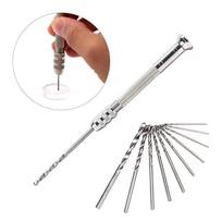 1PC Mini Micro Aluminum Hand Drill with Keyless Chuck +10pcs Twist Drill Bit Woodworking Drilling Rotary Tools brown