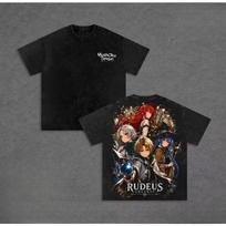 Popular Anime Mushoku Tensei Rudeus & Eris & Roxy Graphic‑Print Unisex Washed Casual Vintage‑Style Short‑Sleeve T-shirt S black
