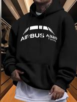 Cozy Fleece Hoodie with Airbus A320 Family Print - Gray Pullover Sweatshirt for Winter M