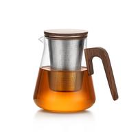arbatinukas su 304 nerūdijančio plieno filtru, mediniu dangteliu ir rankena, karščiui atsparus stiklinis gėlių vazonas, 800 ml 800mL brown
