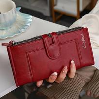 Vintage-Style Long Wallet with Multiple Zippered Pockets, Lightweight Coin Purse with ID Compartment & Card Slots, Minimalist Design in Light Brown black