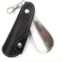 Metal Shoe Horn Mini Shoe Horns Shoe Lifter Portable Travel ShoeHorn with Leather Handle Deduction Shoehorn for Keychain brown