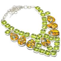Natural Bumblebee Jasper, Apatite Gemstone 925 Sterling Silver Necklace 18  SN-63 beige