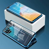 Magnetic Metal Phone Case for Poco F7 Ultra X7 X6 F6 F5 Pro C75 M7 5G Double Sided Tempered Glass Cover Lens Protection Cases For Poco F6 Pro mėlyna