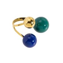 Stainless Steel Open Ring Gold Plated Geometric Spherical Index Finger Ring Colorful Enamel Adjustable Ring Women's Jewelry blue