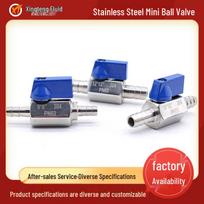 304 Stainless Steel Mini Barb Valve Double-Headed Hose Connector 12-12 Blue Handle