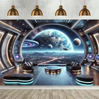 Futuristic Space Lounge Tapestry: Galactic Living ExperienceWall decoration background cloth, bedroom room home decoration 100X70CM gray