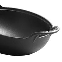 Cast Iron Wok Anti Stick Thickened Cast Iron Stir Fry Pan with Wooden Lid Handles for Multiple Cooktops 30cm / 11.8in black