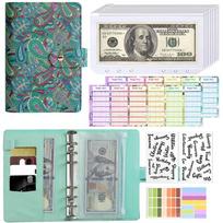 PU Leather A6 Budget Binder with Zipper Cash Envelopes Budget Planner Organizer  Couples žalia