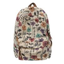 Schoolbag retro printed female college student schoolbag going out for travel lightweight backpack Korean version ins female large capacity backpack beige