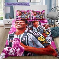 Juventus Football Players Graffiti Pink Background Print 3‑Pieces Duvet Cover Set Soccer Fan Bedding Bedroom Home Decor Without Pillow Core Comforter 135x200cm brown