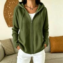 Women's Zip-Up Hooded Cardigan Loose Fit Long Sleeve Knit Sweater Jacket for Fall Winter M šviesiai mėlyna spalva