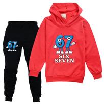 2pcs Steal A Brainrot Children's Tracksuit Set Anime 67 Six Seven Hoodies Pants New Thin Sweatshirt Sweatpants Suit Kids Clothes 140 blue