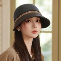 Autumn and Winter New Splicing Hat Women's Retro Cap Equestrian Hat Warm Windproof Basin Hat One Size black