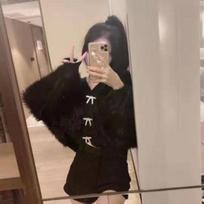 Autumn and winter new coat fleece top short rhinestone coat black one size long sleeve One Size
