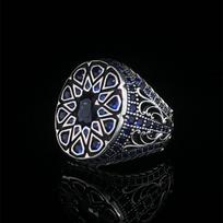 Huajie Blue Zircon Temperament Retro Turkish Signet Rings for Men Classic Ancient Silver Carving  Fashion Tide 7