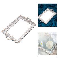 Nordic Retro Mirror Dishes Decorative Tray for Wedding Home Ornament Dessert white rectangle white