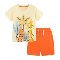ostaetty Boys' et nitted otton Short Sleeve -Shirt Two-piece Set uropean and American Cross-border Children's Sports Set 2Y(90cm) beige