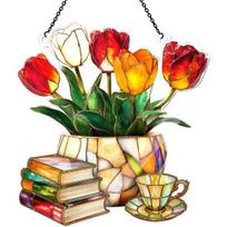 Tulip And Book Sun Catcher Acrylic Flower Suncatcher Window Hanging Decoration for Home Living Room Bedroom Outdoor Decor 8 cm black