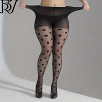 Fattened and enlarged black big wave point stockings women's thin summer and autumn black silk ultra-thin sexy big dot plus size XXXL juoda