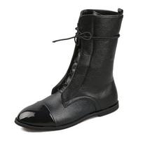 Large Size Women's Boots British Style Retro Solid Colour Lace Up Chunky Heel Comfortable Non-slip Casual Walking Shoes 35