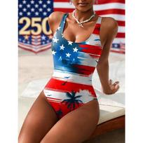 Summer Sexy Retro Totem Printed One-piece Swimsuit Slim Fit and Slimming, Deep U-back Design, Beach Pool Vacation Eye-catching Fashion Swimsuit XS