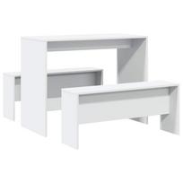 3 Piece Dining Table and Bench Set White Particleboard