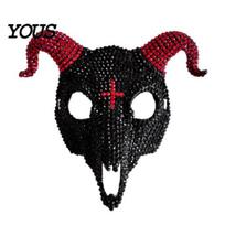 Horned Demon Mask Halloween Goat Head Skull Mask, Horror Rhinestone Animal Scary Adults Cosplay Devil Masquerade Costume Party Prop for juoda