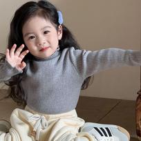 Kids Autumn Winter Thickened Fleece Lined Mock Neck Ruffle Trim Warm Knit Base Layer Sweater 80