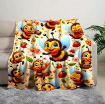 1pc Whimsical Bee Cartoon Fleece Throw Blanket - Cozy All-Season Polyester Flannel with Vibrant Digital Print Sofa & Room Decor Size: 75*100cm, Weight: 230 GSM