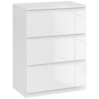 3 stalčių komoda Moderni miegamojo komoda su apsauga nuo apvirtimo 55x34x75 cm Blizganti balta 55 x 34 x 75 cm