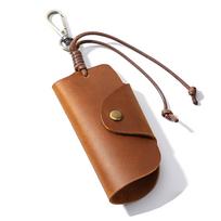 Genuine Crazy Horse Leather Car Key Cover & Home Key Holder with Wax Rope ruda