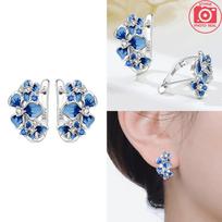 925 Silver Dark Blue Iris Pendant Earring Manta Ray Earrings Flower Jewelry Plant Earrings Valentines Jewelry Women beige