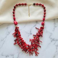 Bohemian Turquoise Beaded Retro Coral Branch Necklace for Seaside Vacations gray