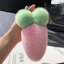 Cute Fruit Plush Carrot Key Ring Decoration Ornaments Rabbit Fur Keychain Key Holder Bag Charm Fluffy Ball Pendant Backpack beige