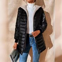 Winter Women's Mid-Length Quilted Parka, Hooded Fleece Lined Loose Fit Thermal Jacket with Zipper, Warm Padded Casual Coat for Cold Weather S
