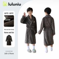 Lulu Niu Berniukų flaneliniai pižamos - Šiltas koralinis vilnos chalatas vidutinio ir didelio dydžio vaikams Ruduo/Žiema 110cm (8, height 105-115) black