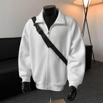 Men's Zip-Up Fleece Jacket - Casual Stand Collar Raglan Sleeve Sweatshirt S white
